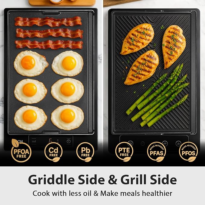 Utheer Stove Top Griddle for Gas & Electric Stove — Lightweight Cast Aluminum, Flat Top Nonstick Reversible Grill & Griddle Pan for Stovetop Cooking, PFAS-Free Ceramic Nonstick, 23" x 16"