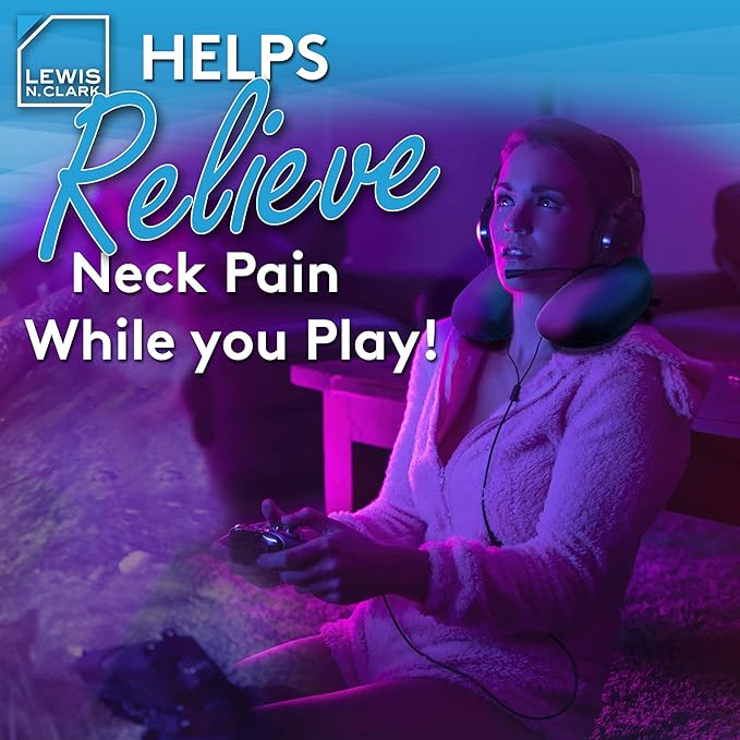 Lewis N. Clark Mood Neck Pillow, Microbead Pillows, Airplane Pillow and Cervical Neck Pillow for Kids + Adults, Travel Pillow with Neck Support, Blue