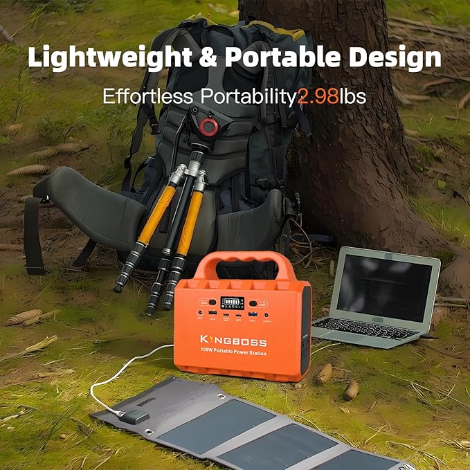 KINGBOSS 100W Portable Power Station, 96Wh LiFePO4 Battery Generator with 65W Fast Charging, Lightweight Solar Power Bank Supply with AC/DC/USB-C/USB-A Outputs & LED for Camping, Home Backup, Outdoor
