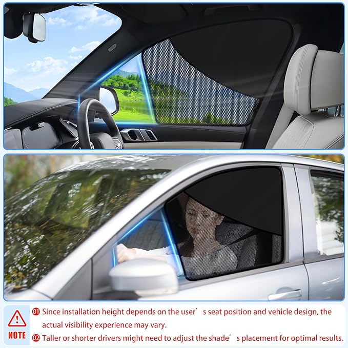 ZATOOTO Car Window Shades Upgraded Driver Side Window Shade with Blackout Layer Foldable Desgin Adjustable Half-Blackout & Mesh Design Just Snap by Magnet Universal for Most Cars
