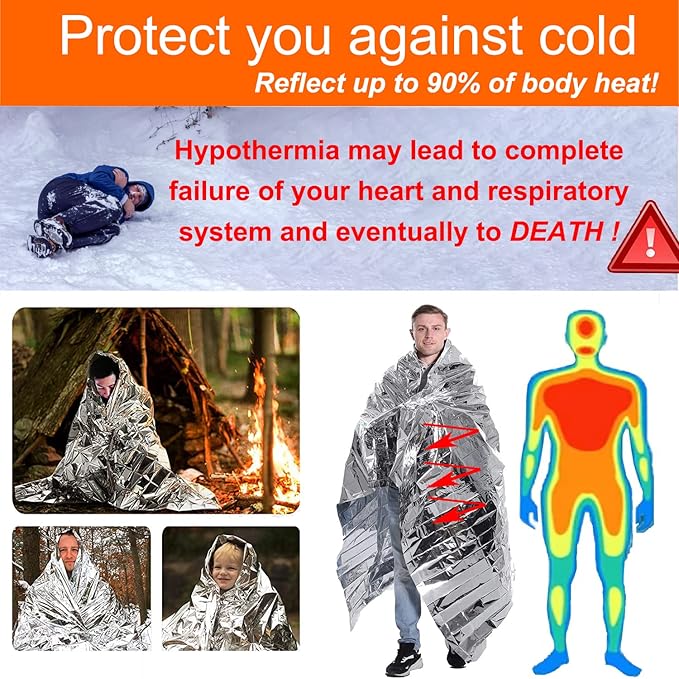 50 Pcs Emergency Mylar Thermal Blanket, Gigantic Space Blanket 82 * 52 in. for Marathons and Car Use