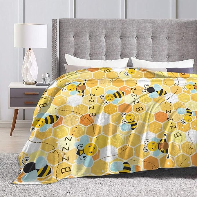 Cute Bee Blanket Soft Cozy Plush Throw Blanket Gifts for Bee Lover Warm Lightweight Flannel Fuzzy Fleece Bedding Stuff Decor Blanket for Girls Boys Kids Adults Women 50"x60"