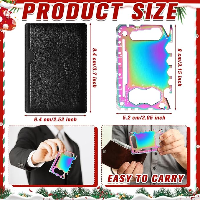 Cholemy 12 Pcs Credit Card Wallet Multitool 46 in 1 Metal Stainless Steel Survival Pocket Tool Multipurpose Bottle Opener Bulk for Men Christmas Stocking Stuffer Gift(Colorful,Classic Style)