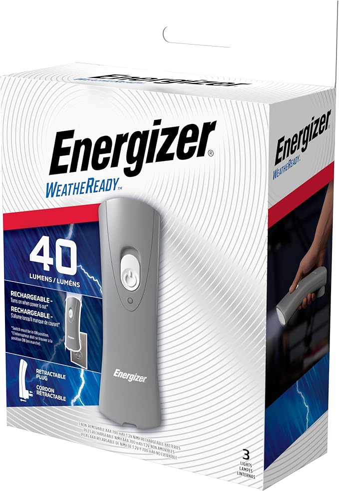Energizer Auto-On LED Flashlights Rechargeable (3-Pack) for Home Power Failure, Plug in LED Flashlight for Power Outage, Night Light, Hurricane Preparedness