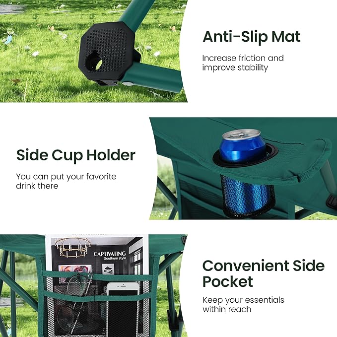 HIGH POINT SPORTS 2 Pack Portable Camping Chair for Adults, Folding Outdoor Camp Chair Lightweight Lawn Chairs Folding Collapsible Chair for Camping, Tailgates, Beach, Green, Support 350lbs