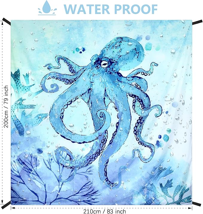 HIHOHO Beach Blanket Waterproof Sandproof Beach Mat for 1-8 Adults Quick Drying Durable Outdoor Picnic Mat for Beach Festival Travel Camping Hiking (BL-Octopus, 79"×83"(4 Person))