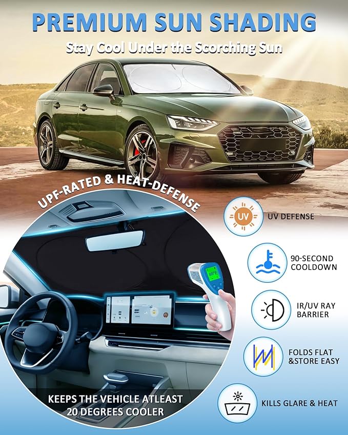 Sun Shade for A4/S4 Windshield Sunshade Custom Fit for Audi A4/A4 allroad/A4 Quattro/S4 2017-2024 2025 2026 Foldable Front Window Cover Retractable Sun Visor Interior Protector