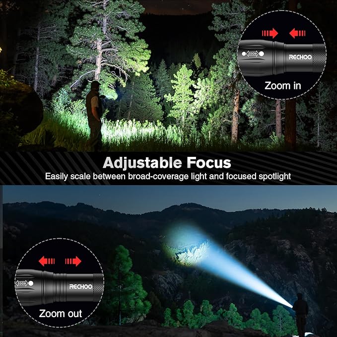 RECHOO 6Pack LED Flashlight, Bright Small Flashlights High Lumens with 3 Modes, Pocket Mini Flashlight Battery Powered, Flash Light Adjustable Focus, Waterproof Flashlights for Home Emergency Camping