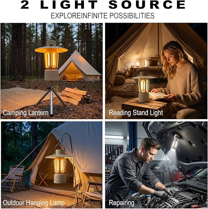 Retro Rechargeable Mini LED Camping Lantern, 400LM 2000mAh, IPX4 Waterproof with Stand/Magnetic Base/Hook, 5 Light Modes, Rechargeable Vintage Small Lantern for Camping, Hiking, Power Outages, Gifts