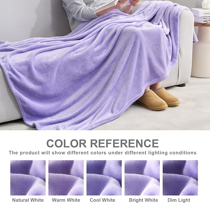 Hansleep Fleece Lilac Queen Blanket, Super Soft Flannel Fuzzy Plush Cozy Blanket for All Seasons, Lilac, Queen 90x90 Inches
