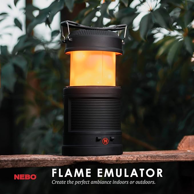 NEBO Big Poppy Lantern, Flashlight & Power Bank | 300 Lumens, 15 Hours Run Time, Rechargeable LED Spotlight, Pop-Up Flame Emulator & Lantern Modes, Water Resistant, Includes Micro-USB Charging Cable