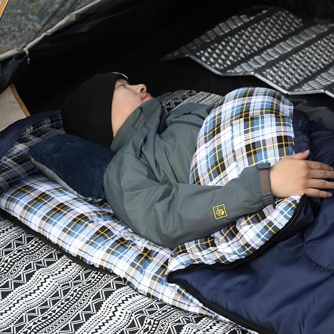 REDCAMP Flannel Sleeping Bag for Adults, Comfortable Cotton Sleeping Bags for Camping with Detachable Hood, Red/Grey/Blue/Black