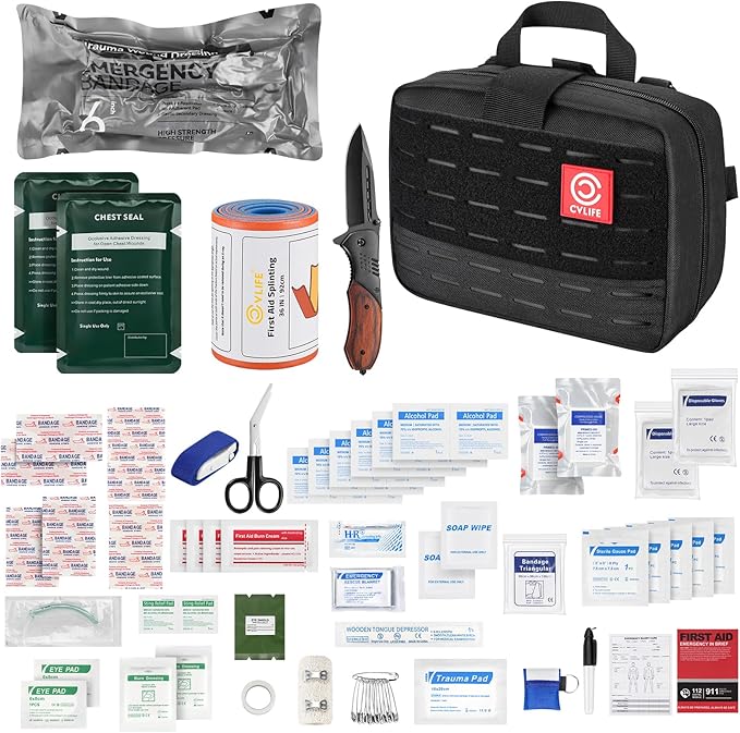 CVLIFE First Aid Kit Survival Emergency Kit IFAK Trauma Kit with MOLLE Pouch, Comprehensive Trauma Care - Ideal for Car, Camping, Hiking, Travel