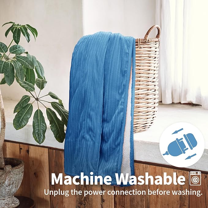 Texciting Heated Blanket Electric Throw 50”X60”-Heating Blanket with 5 Heat Settings-3 Hours Auto Off,ETL Certified,Machine Washable (Blue)