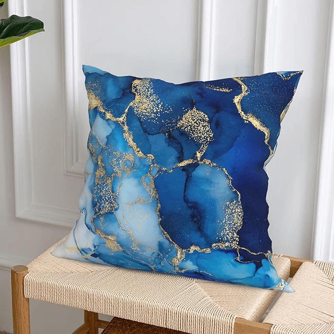 Blue Marble Throw Pillow Covers 18 X 18 Inch Set of 4 Decorative Cushion Cover Home Decor for Sofa Chair Couch Bedroom Living Room