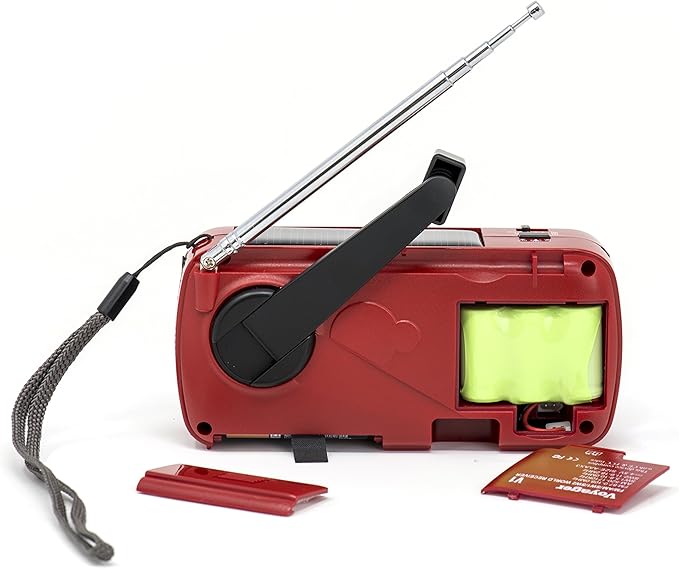 Kaito V1 Voyager Solar/Dynamo AM/FM/SW Emergency Radio with Cell Phone Charger and 3-LED Flashlight, Red