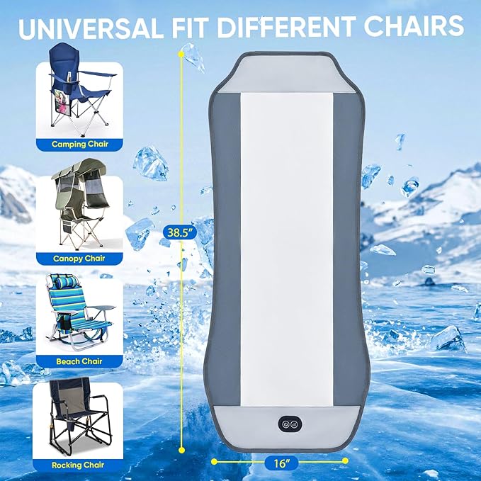 Portable Cooling Pad for Camping Chairs, Cools 50°F in 20 Sec,3 Cooling Modes, Universal Fit for Most Outdoor Chairs, Includes Storage Bag– Ideal for Beach, Sports Events, Excludes Battery