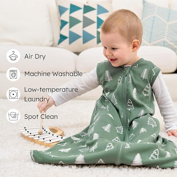Baby Sleep Sack 12-18 months, 100% Cotton Sleeping Sack for Toddler, 3 Pack Baby Wearable Blanket, 0.5 Tog Lightweight Double Zipper Sleep Bag Large Brown Green Lion