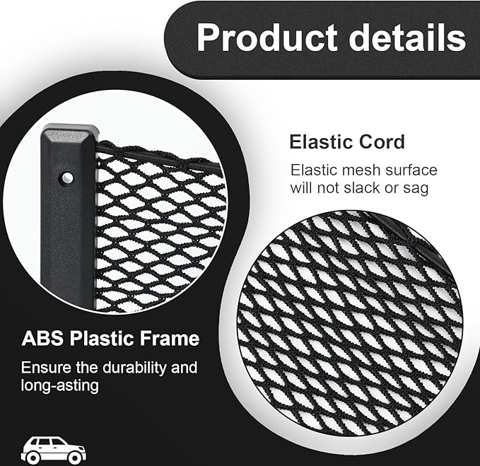 Frienda 2 Pcs Car Storage Net Bag, ABS Plastic Framed Mesh Net Holder, Phone & Cargo Organizer with Screws for Auto, Rv, Boat, Truck Pocket Storage (32 x 8 Inch)