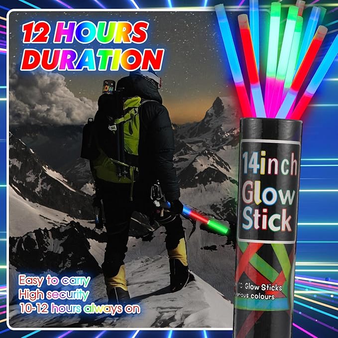 Lewtemi 10 Pcs Large Glow Sticks Big Giant Jumbo Halloween Christmas Emergency Light Stick for Camping Accessories, Survival Kit
