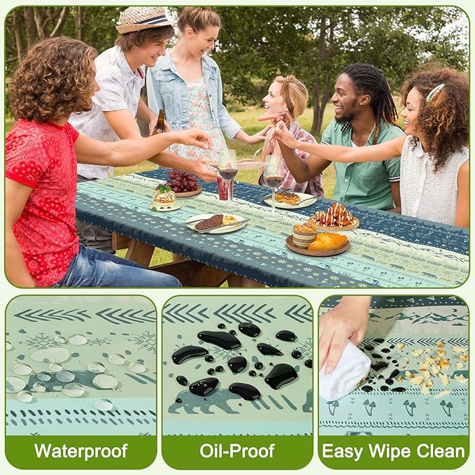Picnic Table Cover with Bench Covers Portable Table Cloth Built-in Storage Pocket Fitted Tablecloth with Elastic Edges Waterproof Camping Essentials for Indoor Outdoor Rv,72in,CadetBlue