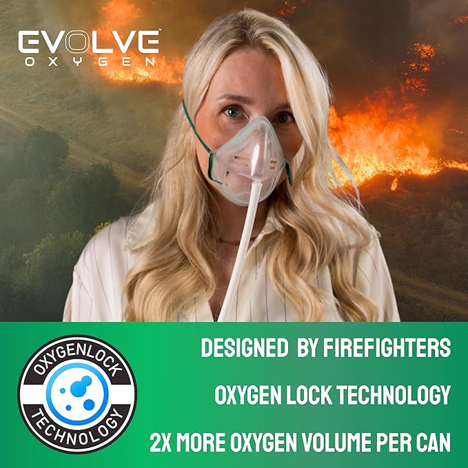 EVOLVE | 44-Liters of Pure Oxygen | Mask and Tube | 2X 22 Liter Canisters | Portable Oxygen Cans | Ideal for Home Use and Outdoor Activities | Designed by Firefighters | Made in The UK | Pack of 1