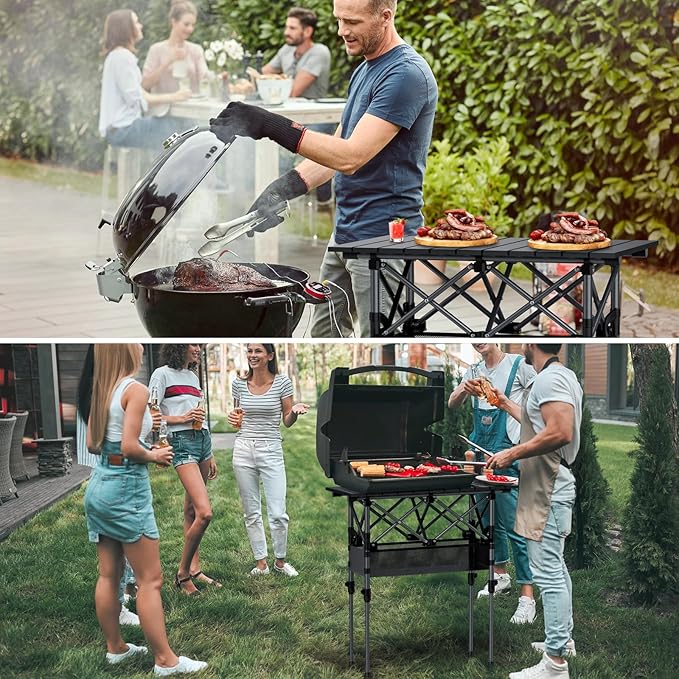 GARLLEN Folding Camping Table, 2-Height Adjustable Portable Picnic Table with Roll-up Tabletop, Lightweight Aluminum Outdoor Table with Storage Net & Carrying Bag for Camping, Picnic, BBQ