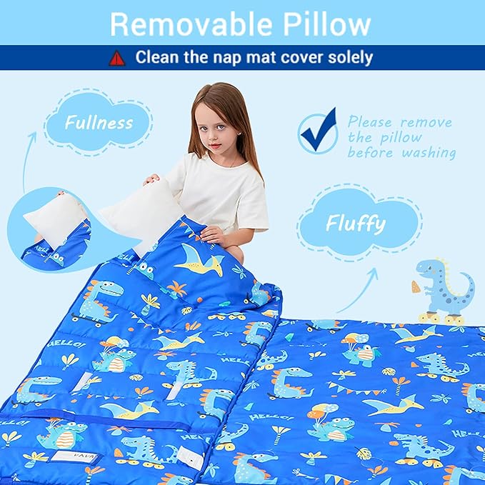 Lasoftan Toddler Nap Mat with Pillow and Blanket, Extra Large Rolled Napping Mats,Slumber Bags for Boys Girls,Kids Sleeping Bag for Daycare, Preschool Travel Camping