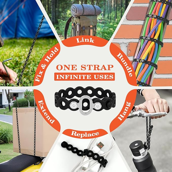 Modular Straps (4-Pack), Flexible Multi-Tool, Gear Strap for Outdoor Adventure, Survival, Camping, Travel, EDC
