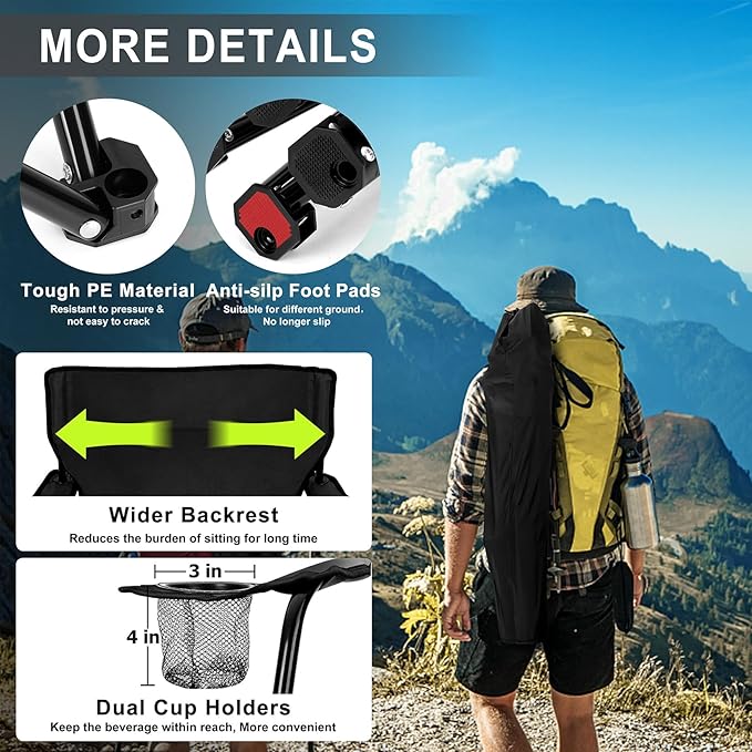 Joyfair Portable Camping Chair, Outdoor Lawn Folding Chairs for Adults, Heavy Duty Large Foldable Chairs for Beach, Fishing, Tailgating and More Outdoor Sport, Carry Bag & Cup Holder