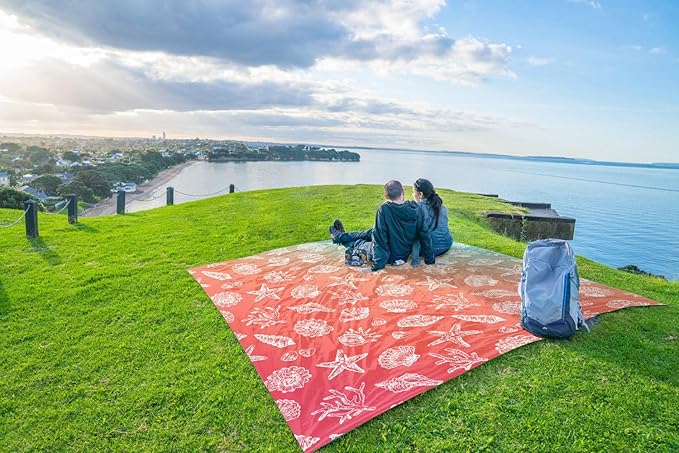 WEKAPO Beach Blanket Waterproof Sandproof Oversized, Extra Large Beach Mat Sand Free, Lightweight & Compact Sand Free Mat with 5 Stakes & 4 Corner Pockets