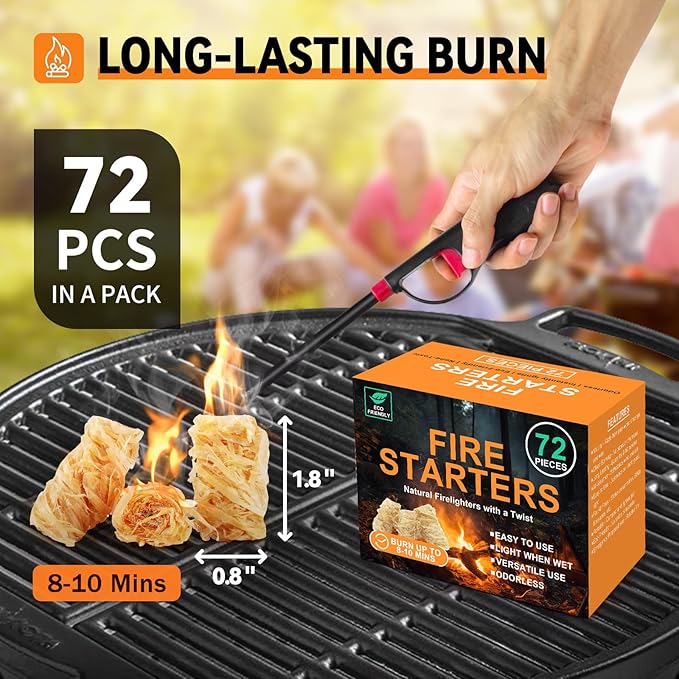 Realcook Natural Fire Starter for Campfires: All Weather Firestarters - Odorless Charcoal Starters for Grill | Fire Pit | Indoor Fireplaces | BBQ | Wood Stove | Smoker - 72 Counts