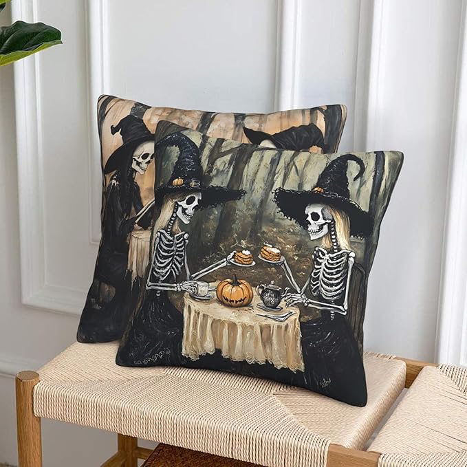Vintage Skull Throw Pillow Covers 18x18 inch Set of 2 Pillow Case Cushion Cover for Home Sofa Couch Living Room Car Decor