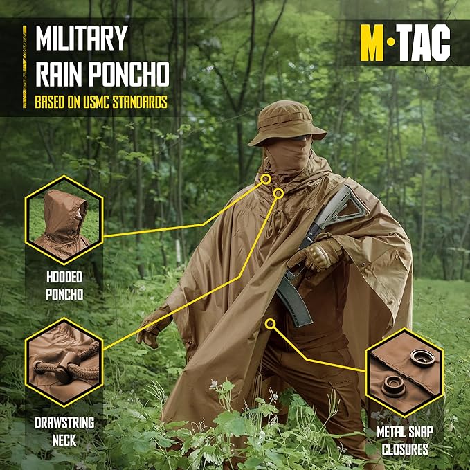 M-Tac Tactical Rain Poncho - Army Military Poncho Shelter - Waterproof Ripstop Camping Hiking Outdoor Hunting Rain Ponchos