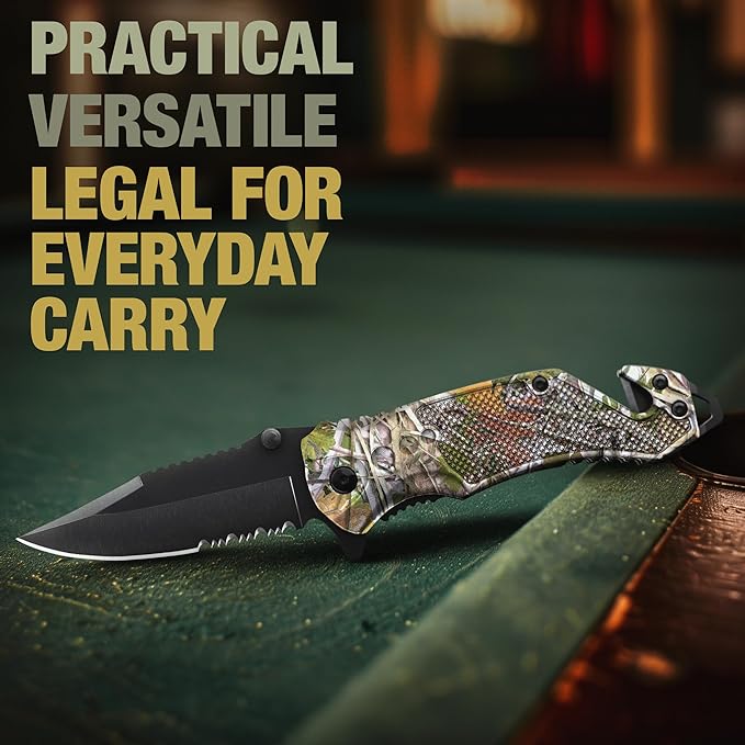 GOOD WORKER Legal Pocket Knife with 2.95” Serrated Blade, Glass Breaker, Seat Belt Cutter - EDC Sharp Folding Knives with Portable Clip - Small Tool for Tactical Camping Survival Hiking - Gifts for Men, Women