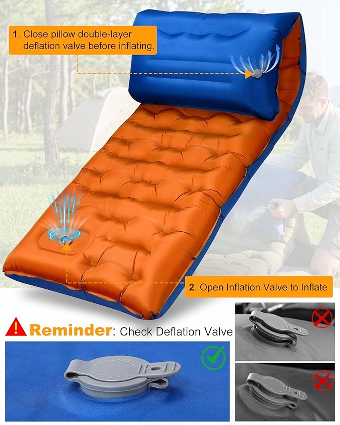 Camping Sleeping Pad,5.9 Inch Thick Camping Mat with Built in Pillow and Foot Pump,Self Inflating Sleeping Pad for Camping Backpacking（Green