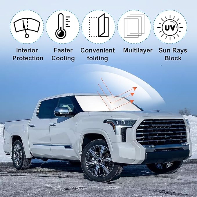 Windshield Sun Shade Custom Fit 2022 2023 2024 2025 2026 Toyota Tundra Accessories Foldable Sunshade Sun Blocker Front Window Shades Covers Keep Car Cooler