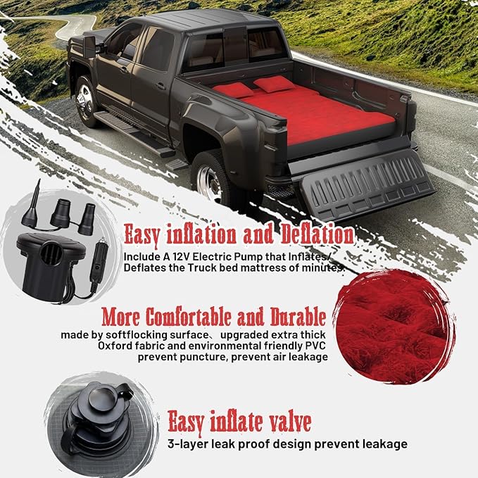 Umbrauto Truck Bed Air Mattress for 5.5-5.8Ft Full Size Short Truck Beds Inflatable Air Mattress for Outdoor with Pump & Carry Bag
