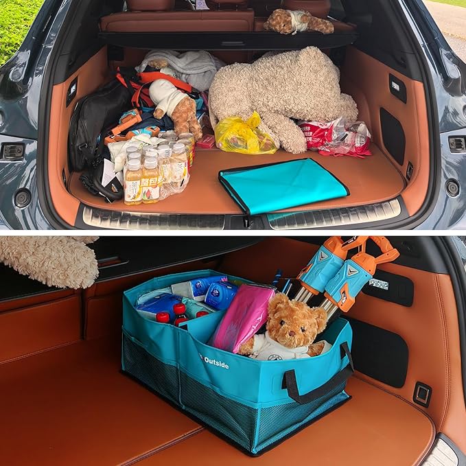 HiMagics Collapsible Waterproof Car Trunk Organizer, Soft PVC Storage Bin with Rugged PVC-Coated Fabric for SUV & Truck (Aqua Blue, REG)