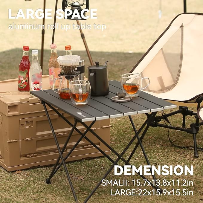 MOON LENCE Ultralight Folding Camping Table, Compact,Portable with Carry Bag, for Outdoor Cooking, Picnic, Camp, Boat, Travel (Black - M)