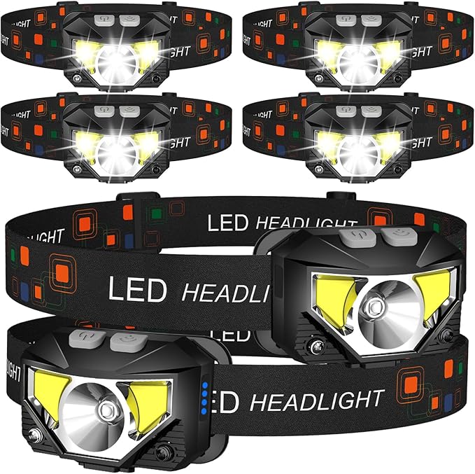 LHKNL Headlamp Flashlight,6-Pack Lumen Ultra Bright LED Rechargeable Headlight with White Red Light,Waterproof Motion Sensor Head Lamp,8 Mode for Outdoor Camping Running Cycling Fishing