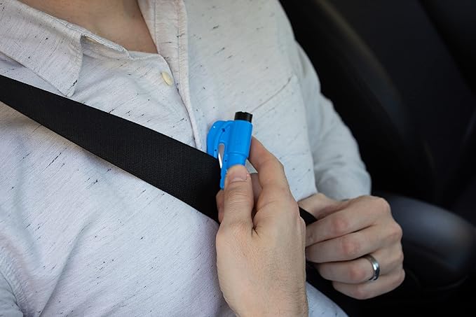 resqme The Original Emergency Keychain Car Escape Tool, 2-in-1 Seatbelt Cutter and Window Breaker, Made in USA, Teal - Compact Emergency Hammer
