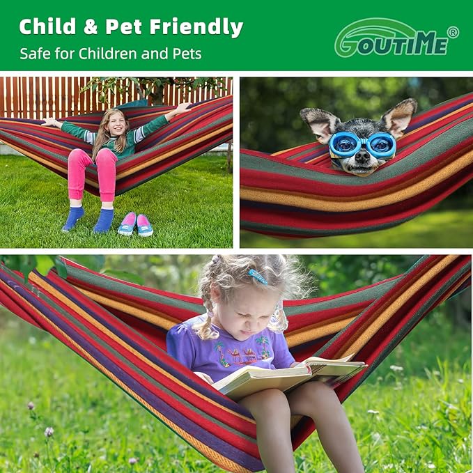 Goutime Children's Hammock with Stand, 220 lb Capacity, with Portable Carrying Bag, Kids Hammocks for Indoor, Outdoor, Patio, Deck, Yard, Beach (Red Stripe, Child Size)