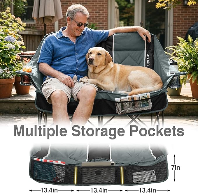 Oversized Double Camping Chair - 2 Person Folding Loveseat for Campfire Snuggle Freedom, Heavy Duty 660LBS Support with Frustration-Free Oversized Carry Bag, Perfect for Couples, Dogs & Sports