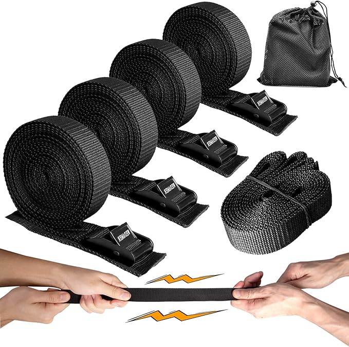 WEDAMER 4-Pack Kayak Tie Down Straps Heavy Duty Cam Buckle Tie Downs Adjustable for Trucks Motorcycles Boat RV - Ratchet Lashing Straps with Storage Bag, Roof Rack Trailer Cargo Securement 1" x16.4ft