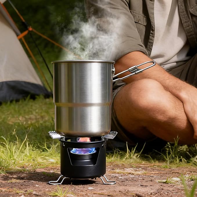 REDCAMP 2 In 1 Mini Alcohol Stove for Backpacking, Ultralight Alcohol Burner with Foldable Stands Brackets, Portable Tiny Spirit Burner for Outdoor Camping Hiking Survival Emergency