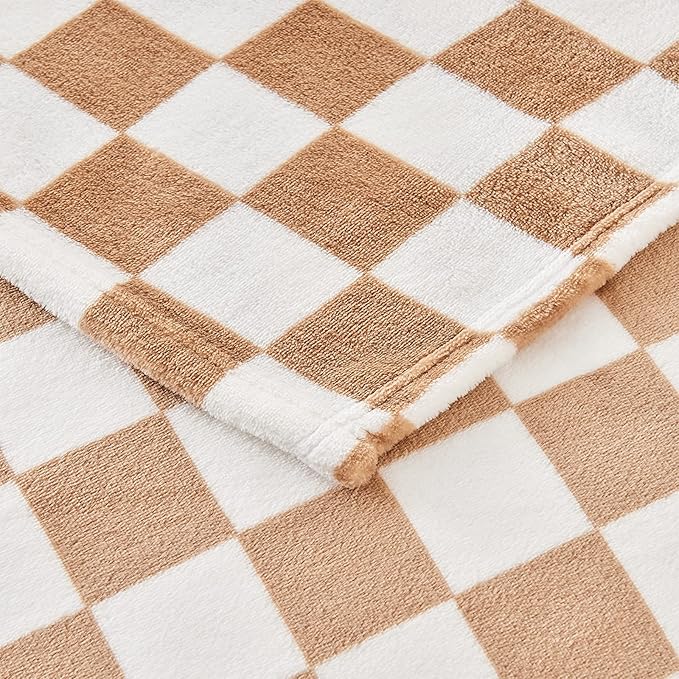 Edenleaf Checkered Blanket Flannel Throw Blankets Soft Cozy Checkered Grid Print Chessboard Gingham Pattern Throws for Bed Sofa Couch for All Seasons, 60x80 Inch, Blonde