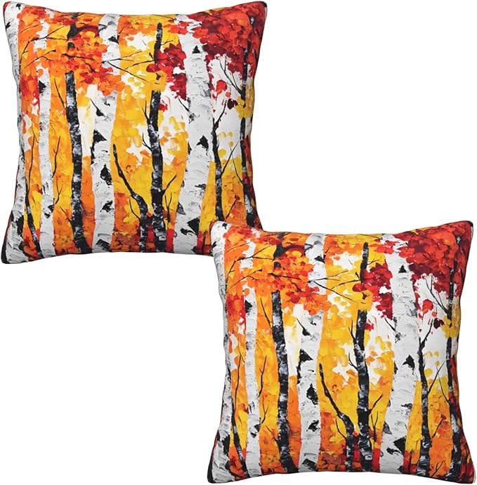 Yellow and Red Autumn Fall Throw Pillow Covers 18x18 inch Set of 2 Bright Pillow Case Cushion Cover for Home Sofa Couch Living Room Car Decor