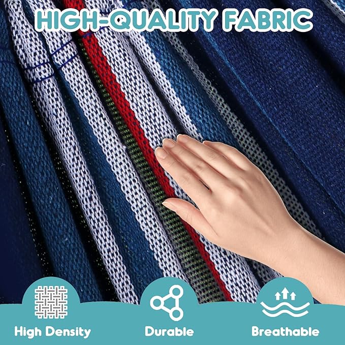 Anyoo Garden Cotton Hammock Comfortable Fabric Hammock with Spreader Bar Sturdy Hammocks Up to 450lbs Portable Lightweight Hammocks with Travel Bag for Camping Outdoor/Indoor Patio Backyard