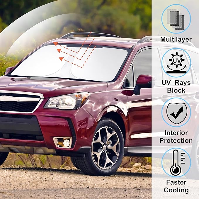 Windshield Sun Shade Custom Fit 2014 2015 2016 2017 2018 Su- baru Forester Accessories Foldable Sunshade Sun Blocker Front Window Shades Covers Keep Car Cooler